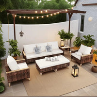 5-Person Outdoor Rattan Furniture Patio Set with Side Table Sectional Seating Group with Cushions