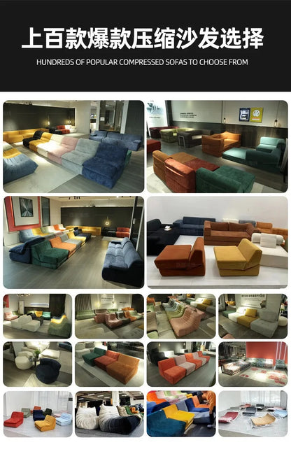 Vacuum Compression Sofa, Sofa Block Combination Fabric Sofa, Living Room Sofa Bed, 2 Pieces of The Same Color Sofa
