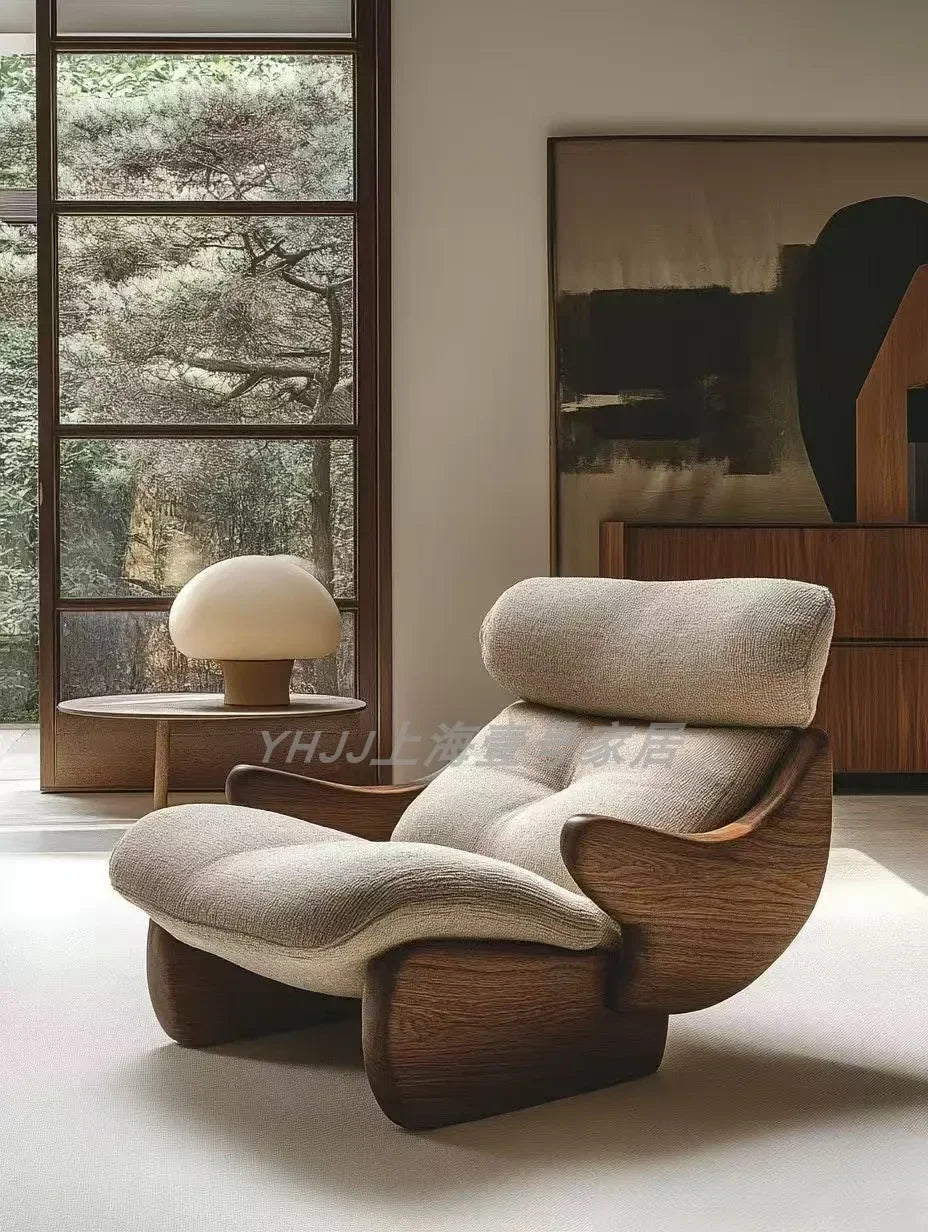 New medieval solid wood single sofa chair original art model room club exhibition hall leisure chair