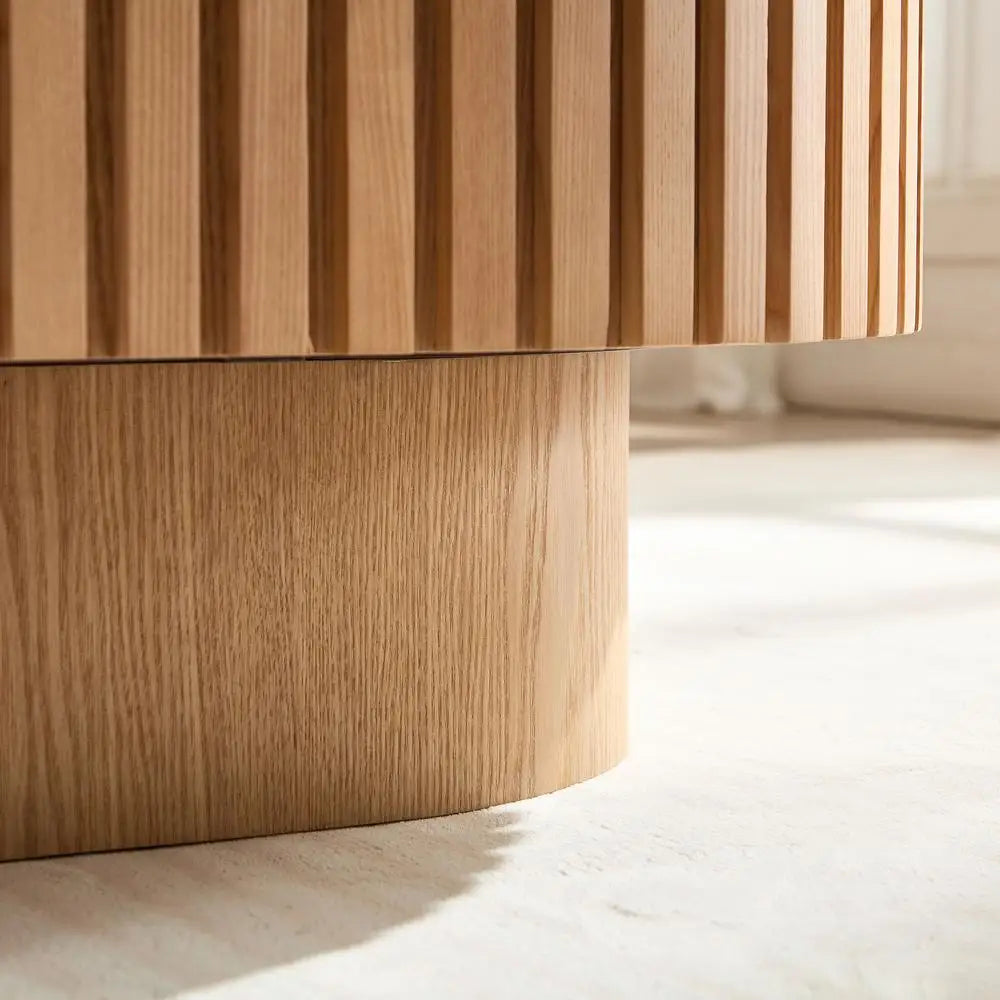 43.7" Modern Drum Coffee Table Oval Wooden Accent Table with Sturdy Pedestal Base for Living Room Office ASH Color