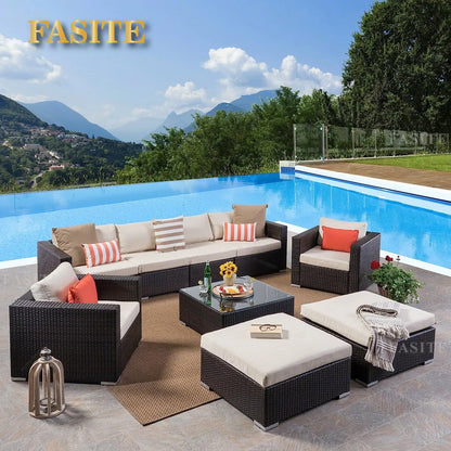 Outdoor rattan sofa combination U-shaped corner courtyard garden balcony hotel