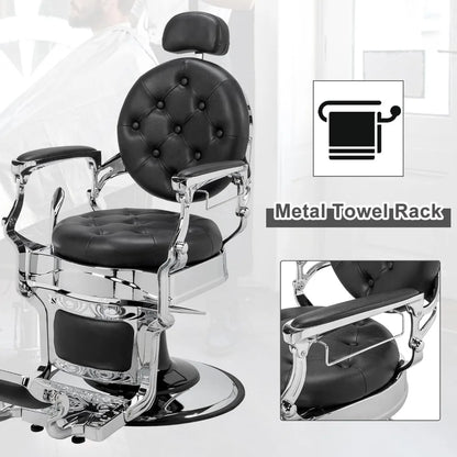 Heavy Duty Vintage Recline Barber Chair Hydraulic with Headrest, Supports up to 700lbs & 360°Rotatable, Professional Salon