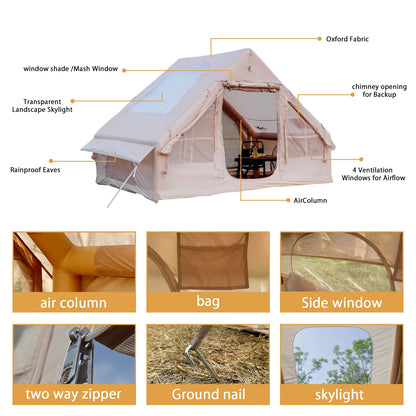 PAKICETUS Inflatable Tent With Skylight, Quick Setup Blow Up Tents With Pump, 4-6 PersonOutdoor Family Luxury Tent
