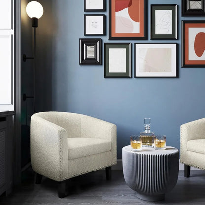 Upholstered Accent Chair, Barrel Club Chair with Silver Nail Head Trim & Legs for Living Room Bedroom Reception Room
