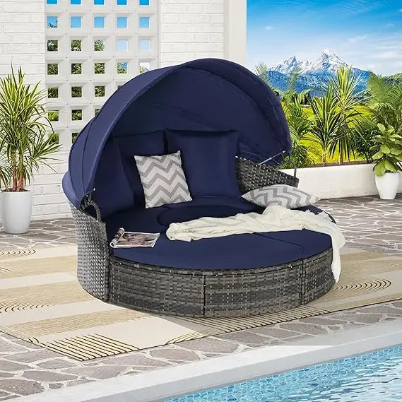 U_STYLE Outdoor Patio Furniture Set Daybed Sunbed with Retractable Canopy Conversation Set Wicker Furniture As same as WY000281