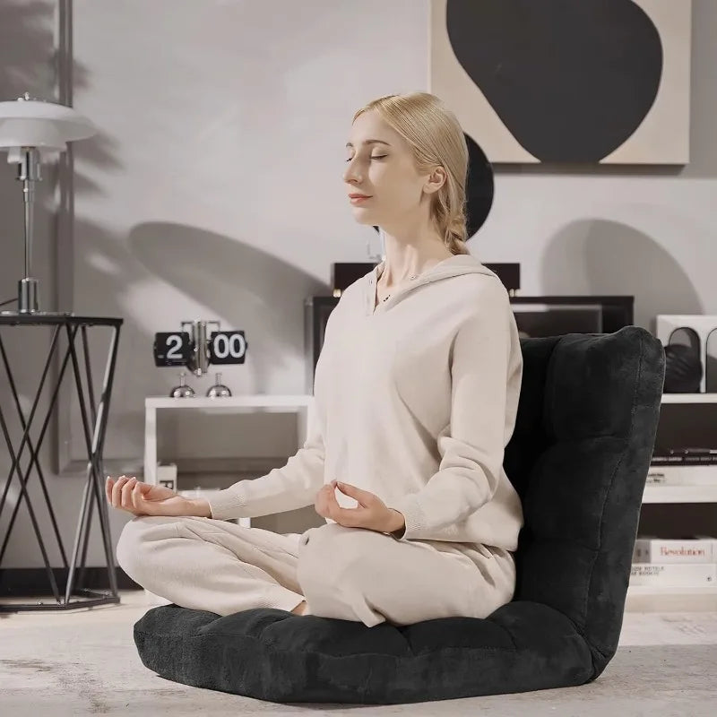 Folding Floor Chair with Back Support, 14 Adjustable Position, Padded Sleeper Bed, Couch Recliner, Floor Gaming Chair