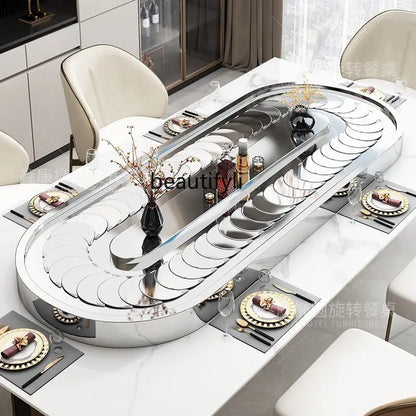 Rectangle electric vegetable turntable Oval stainless steel conveyor belt home dining table Automatic rotary display turntable