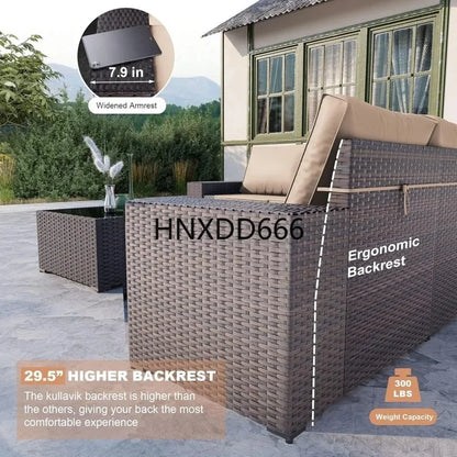 13-Piece Outdoor Patio Furniture Set with 43-Inch Gas Propane Fire Pit Table and Rattan Sectional Sofa