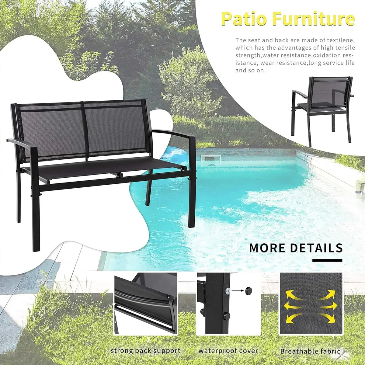 Curated Design 4 Pieces Patio Furniture Set All Weather Textile Fabric Outdoor Conversation Set, with Glass Coffee Table, Lov