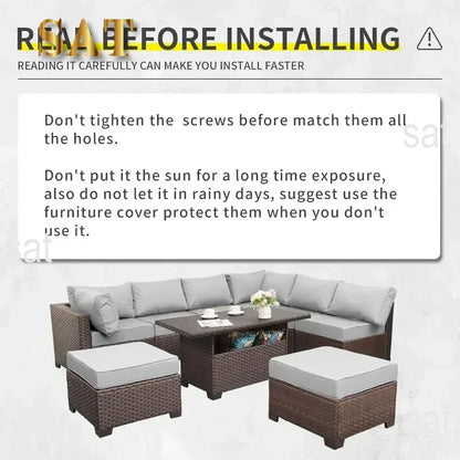 /-Patio Furniture 9 Piec Set with Cushions and 45” Gas fire Pit Table, Outdoor PE Rattan Sectional Conversation Sofa Set