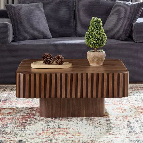 Modern Handcraft Drum Coffee Table Square Coffee Table for Living Room,Small Wooden Coffee Table,Walnut Color
