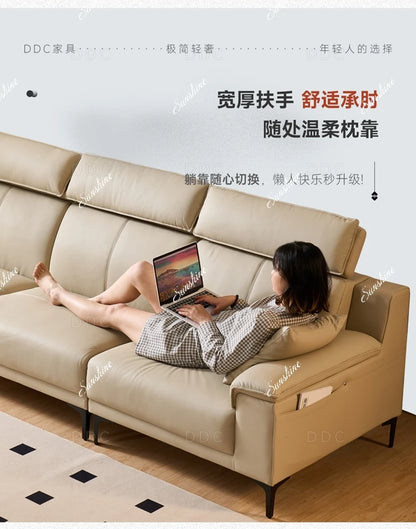 Modern minimalist top-layer cowhide inline sofa small apartment Italian minimalist living room concubine