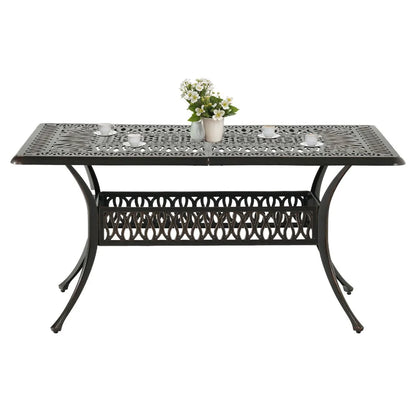 59'' Cast Aluminum Outdoor Patio Dining Table for 6-8 Person with Umbrella Hole