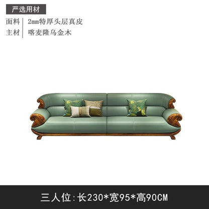 Leather sofa combination first layer cowhide modern new Chinese living room solid wood sofa furniture