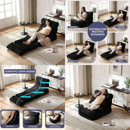 Ultra Plush Memory Foam Bean Bag Chair - Adult Lounge Sofa with Armrest, Comfortable Reading Nook for Bedrooms