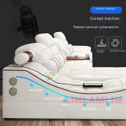 MINGDIBAO Modern Luxury Sectional Sofa Set with Chaise Lounge – Italian Genuine Leather Couch with Speakers, USB Port & Storage