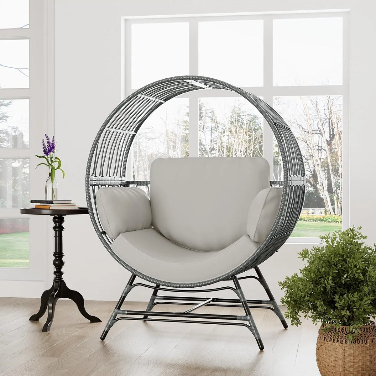 Egg Chair Outdoor Indoor, Oversized Rattan Chair with Thicken Cushion, 510LBS Capacity Wicker Patio Lounge Chair