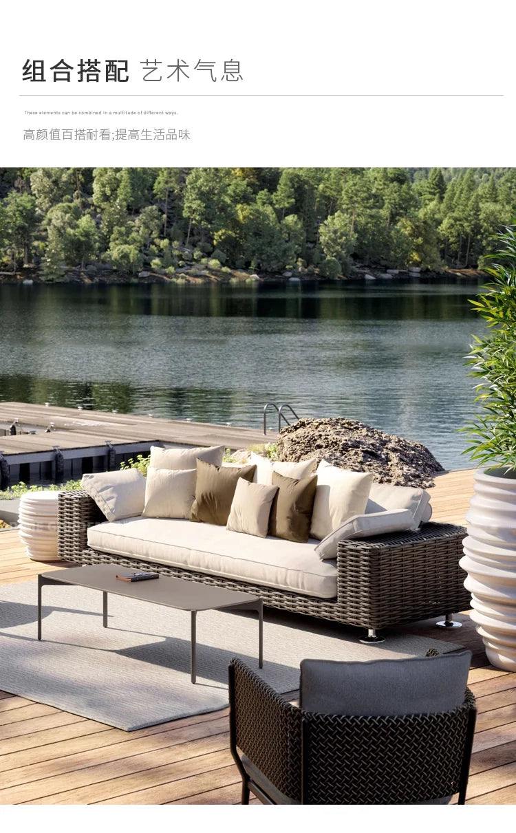 Outdoor leisure sofa, courtyard balcony, coffee table combination, outdoor outdoor garden, rattan woven leisure furniture
