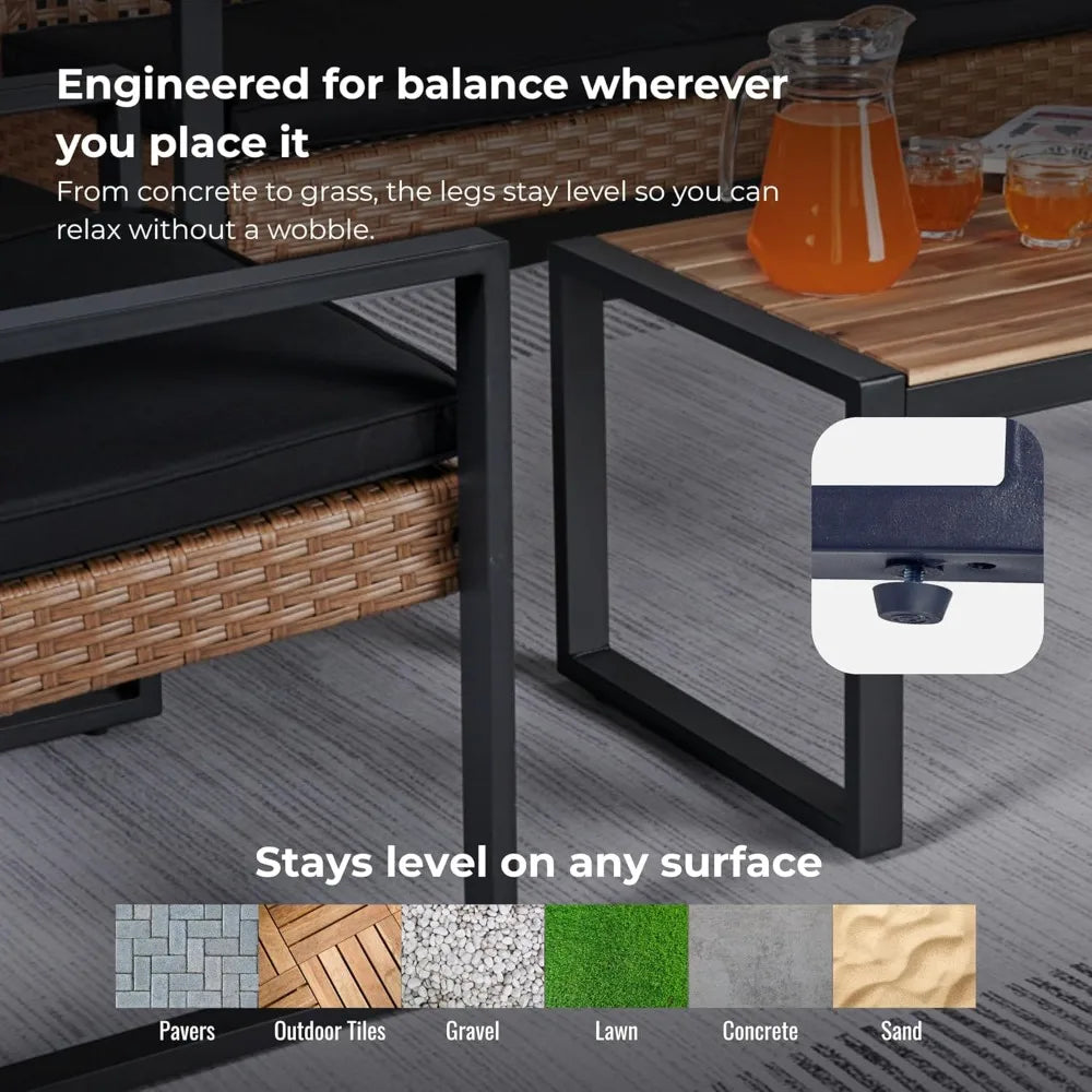 4 Pcs Patio Furniture Set, Outdoor Acacia Wood Table with 3 Chairs, All-Weather Garden Balcony Backyard Lawn Conversation Set