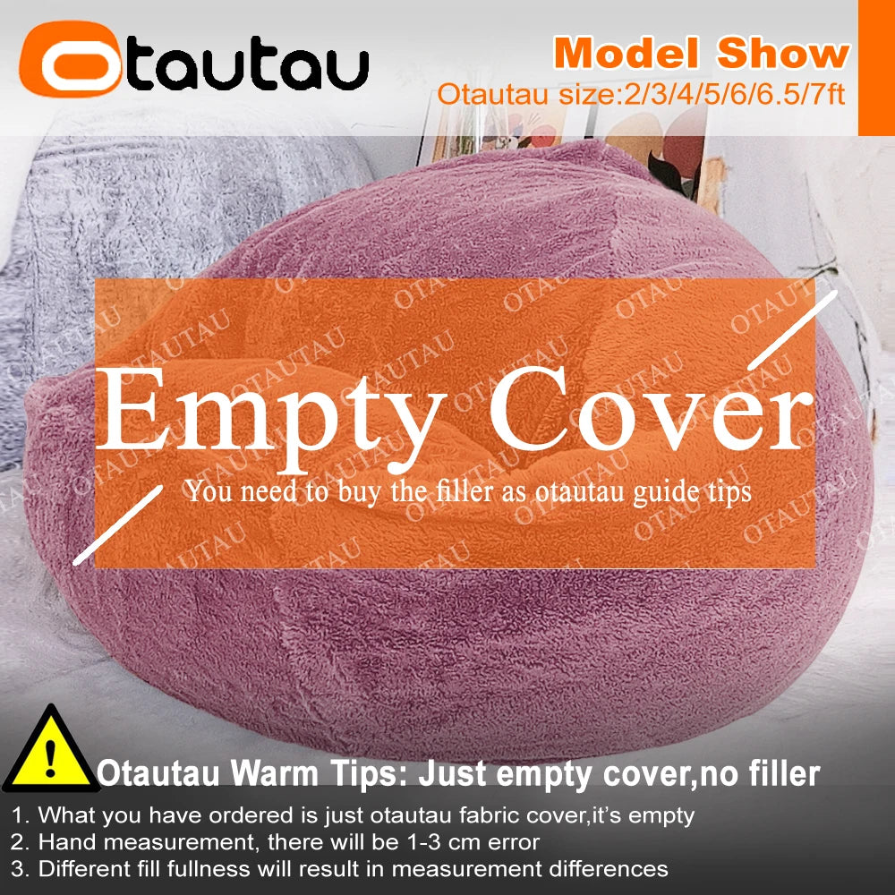 OTAUTAU Fluffy Faux Bunnyf Fur Bean Bag Cover Corner Pouf Cover DD003【No Filler Inside! You Need To Buy Filler By Yourself !】