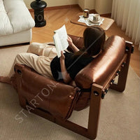 Leisure Chair in Ancient Oil Wax Leather Single Sofa Home Recliner Chairs for Bedroom