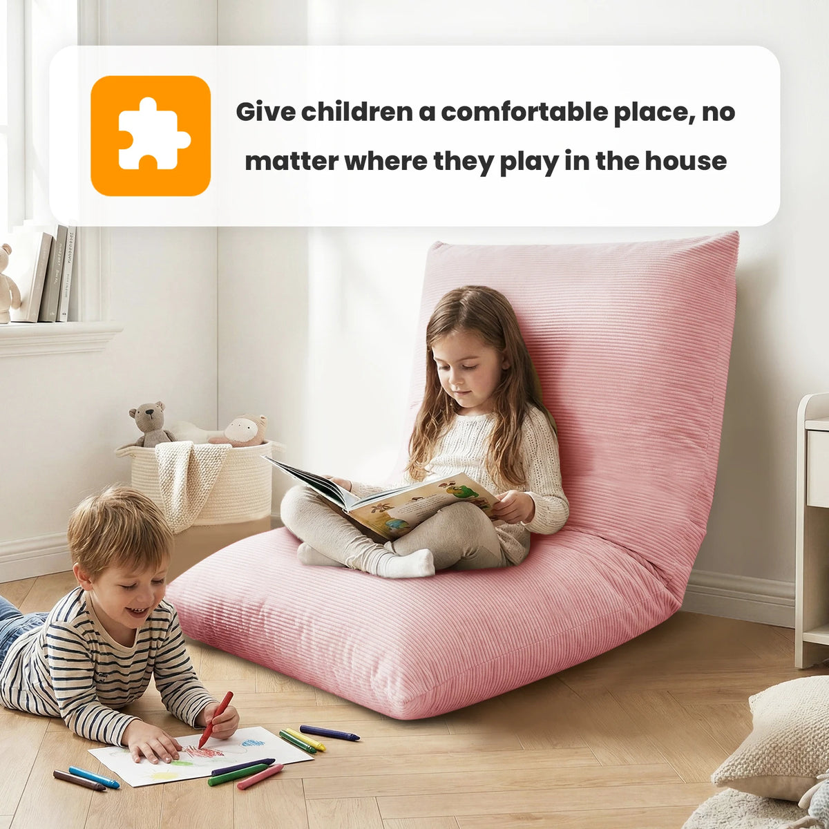 Kids Bean Bag Bed Foldable Compression Lounger Sofa Bed with Soft Removable & Washable Cover Foam-Filled Floor Lounger Chair