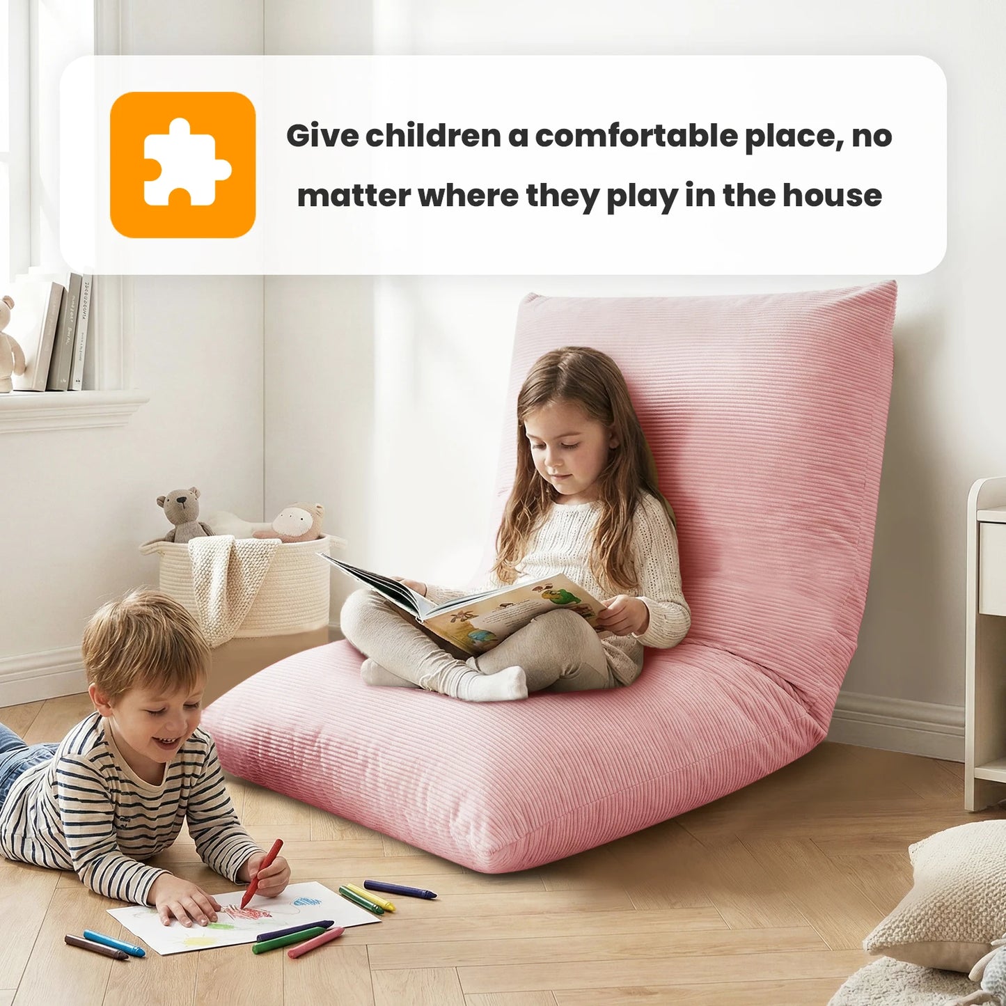 Kids Bean Bag Bed Foldable Compression Lounger Sofa Bed with Soft Removable & Washable Cover Foam-Filled Floor Lounger Chair