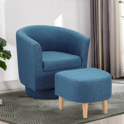 White Swivel Accent Chair with Ottoman, Modern Barrel Living Room Chair with 360° Swivel Base, Upholstered Armchair, Customized