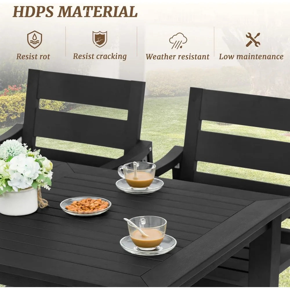 Patio Table and Chairs Set, Outdoor Dining Set for 6, Patio Furniture for Deck, Poolside, and Backyard, Black