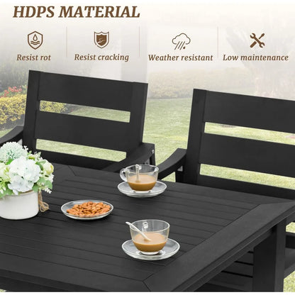 Patio Table and Chairs Set, Outdoor Dining Set for 6, Patio Furniture for Deck, Poolside, and Backyard, Black