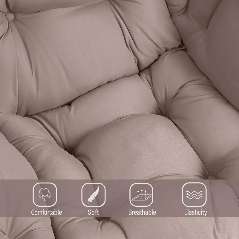 Reading Lounge Chair Set, Lazy Chair with Ottoman & Pocket, Khaki Upholstered