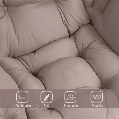 Reading Lounge Chair Set, Lazy Chair with Ottoman & Pocket, Khaki Upholstered