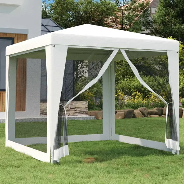 8.2x8.2ft Waterproof Outdoor Canopy Tent, White Party Tent 4 Mesh Side Walls, Sun Shelter Wedding, Patio, Camping & Gathering