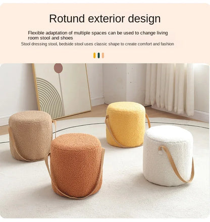 Lamb Velvet Round Stool for Living Room, Multi-Purpose Ottoman for Sofa & Coffee Table, Compact Home Decor Stool