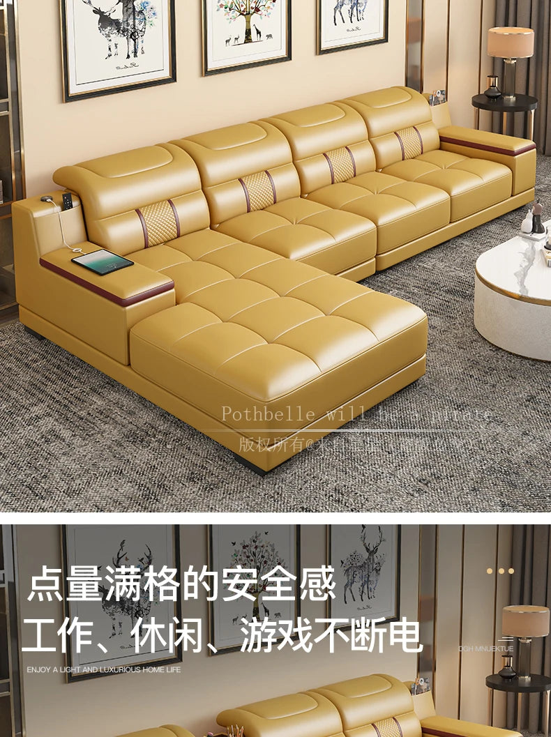 Leather Sofa Modern Simple Living Room Small Apartment Latex Storage Top Layer Leather Sofa