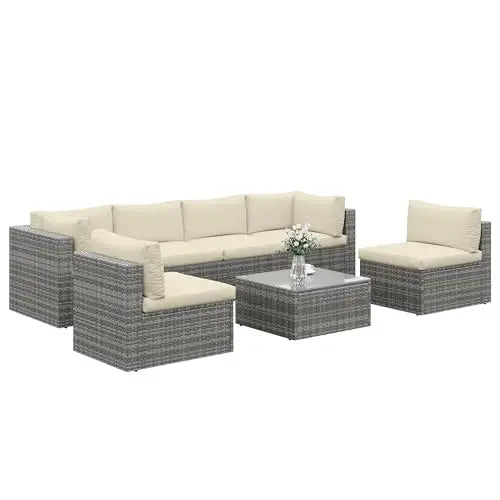 7-Piece Modular Garden Furniture Set, Wicker Outdoor Combination Sofa, With All-Weather Garden Session Set