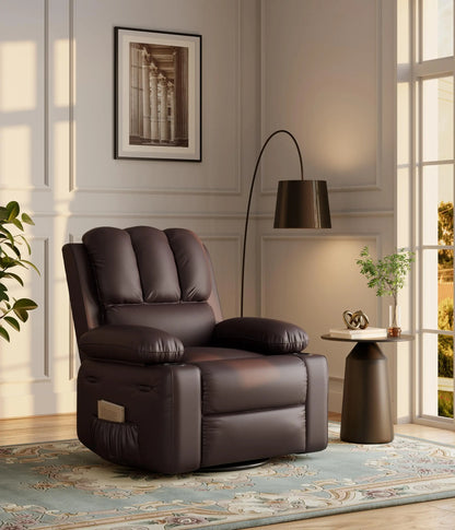 Oversized Recliner Chair With Massage and Heat Function, Adults Leather Single Sofa With Cup Holder For Living Room, Bedroom