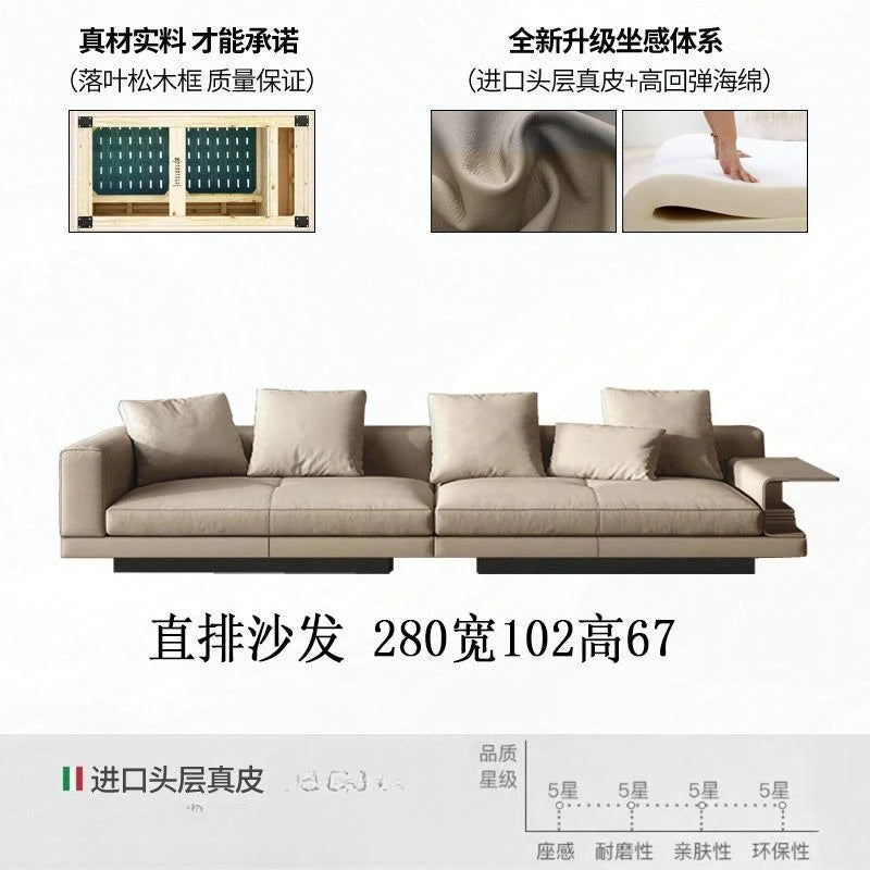 Modern Sofa Italian Minimalist High-end Living Room Sofa Leather Straight Row Leather