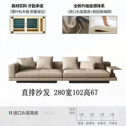 Modern Sofa Italian Minimalist High-end Living Room Sofa Leather Straight Row Leather