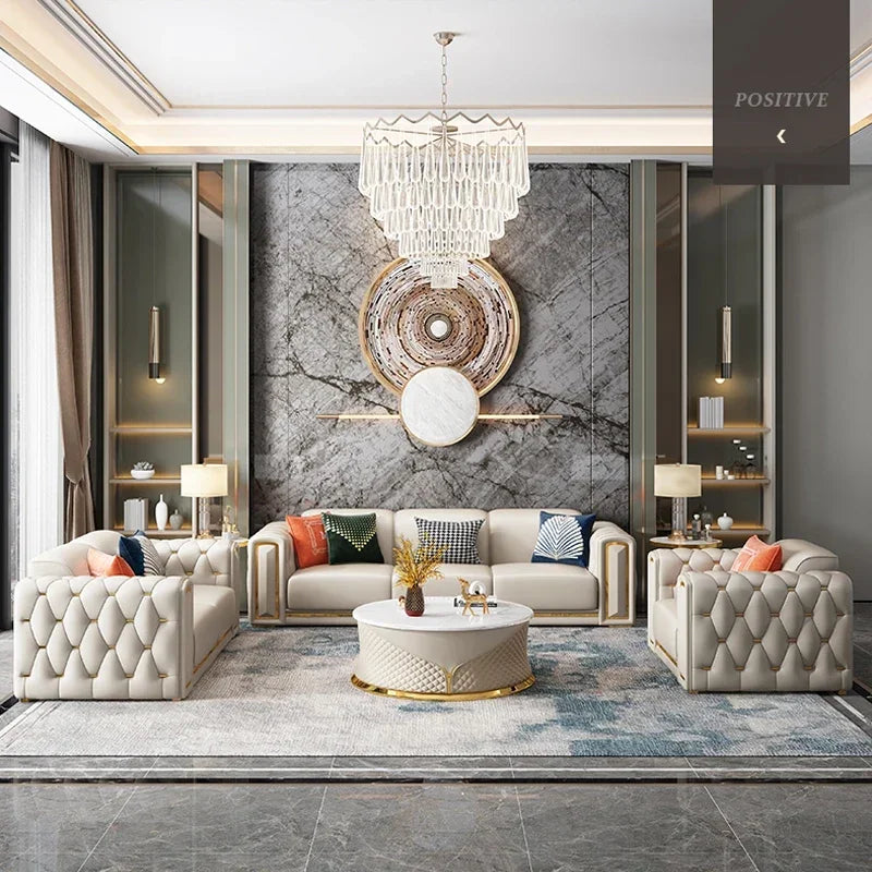 Luxury Design Sectional 1 2 3 Seater Leather Tufted Sofa Set Modern U Shape Living Room Furniture