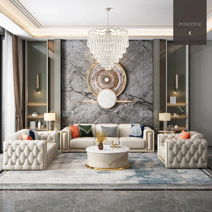 Luxury Design Sectional 1 2 3 Seater Leather Tufted Sofa Set Modern U Shape Living Room Furniture