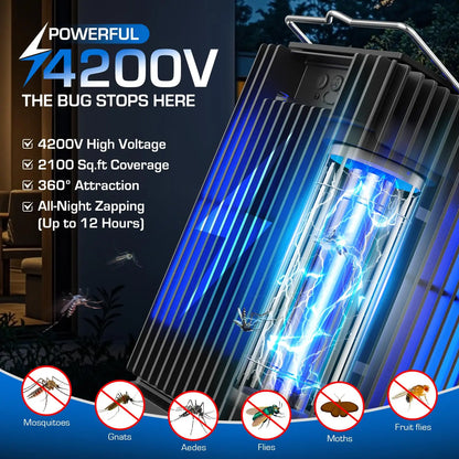 Solar Bug Zapper Outdoor Mosquito Zapper Cordless Waterproof Fly Zapper with Illuminated Light Ground Bracket