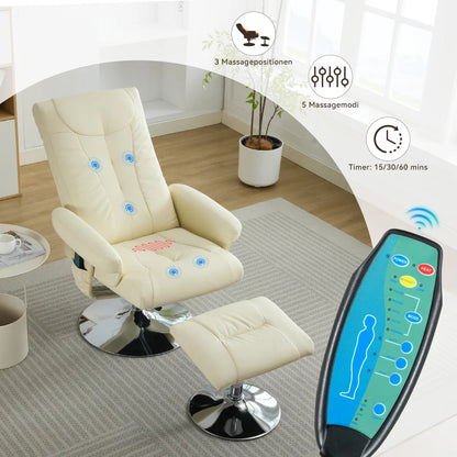 360° Swivel Relaxation Chair with Stool – Reclining Function, 5-Point Massage & Electric Heating, TV Lounge Chair for Comfort