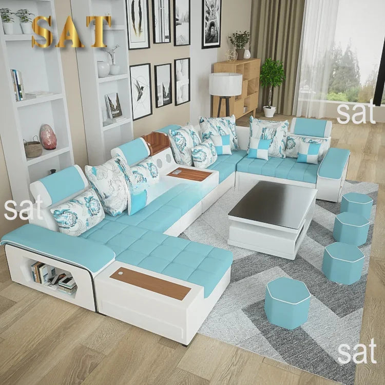 'Customizable royal Nordic modern style has music to play sectionals sofa set 7 seater living room Furniture designs