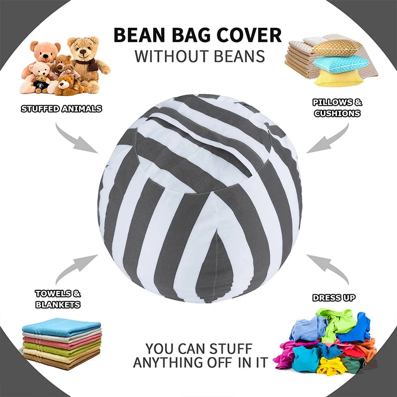 Printed Children's Plush Toy Storage Beanbag Set Comfortable Lazy Sofa Beanbag Storage Stuffed Chair Children's Toy Zipper