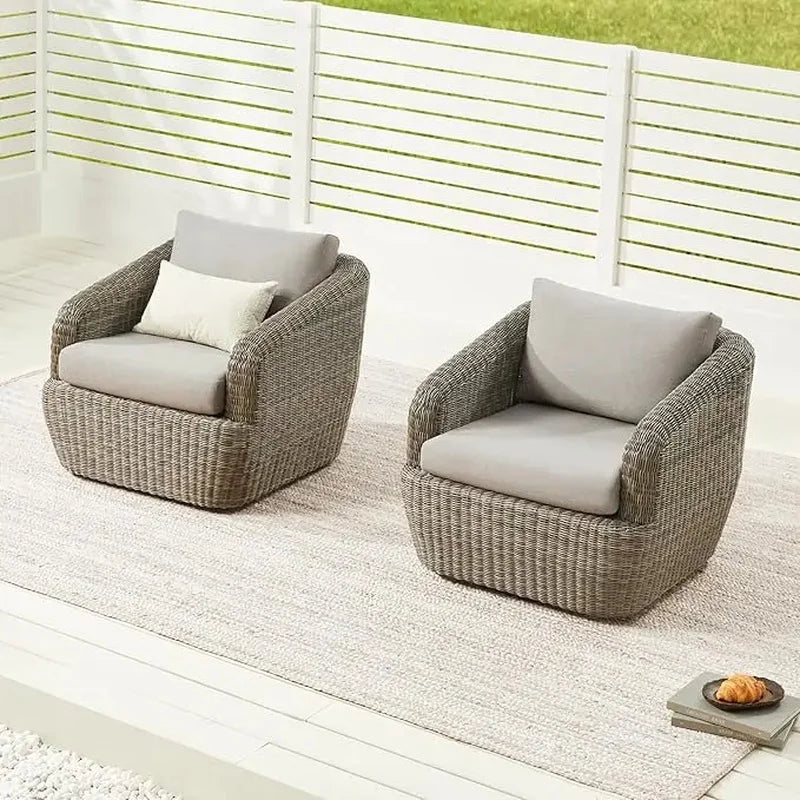 Swivel Rattan Chair with Removable Cushions for Outdoor Use, Perfect for Patios, Decks, and Sunrooms, Gray Cushions Included