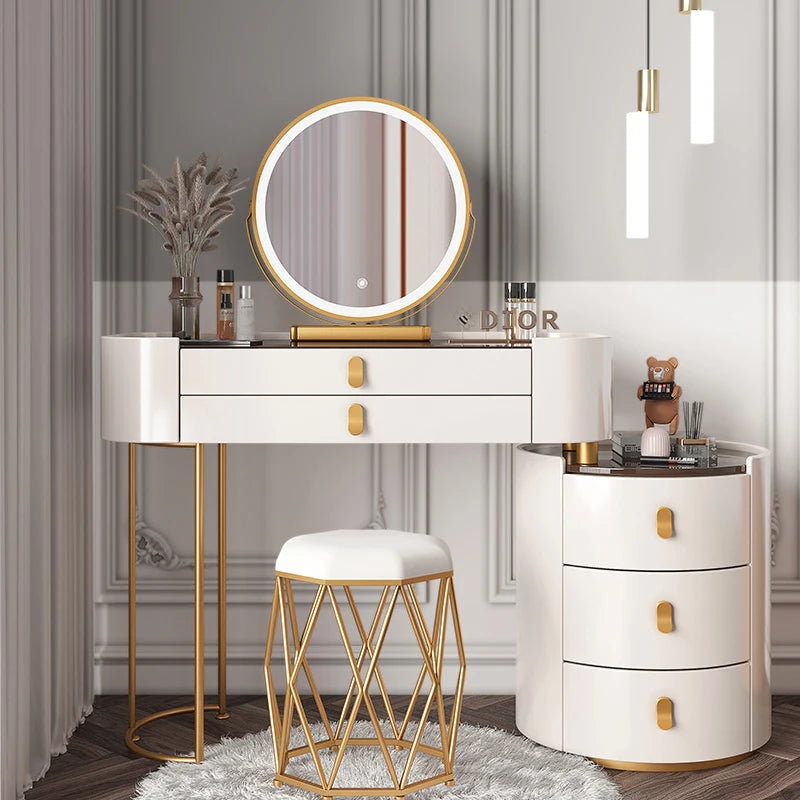 Solid wood new dresser glass bedroom modern simple style light luxury Internet celebrity small makeup table rock slab makeup