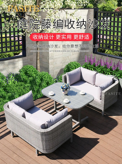 Rattan woven sofa combination terrace leisure outdoor rattan furniture garden courtyard waterproof