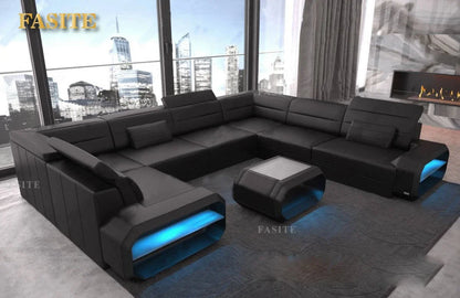 For 2022 High Quality Modern Luxury smart Leather Sectional Sofa Chairs Set Couch Living Room furniture Sofas With Led