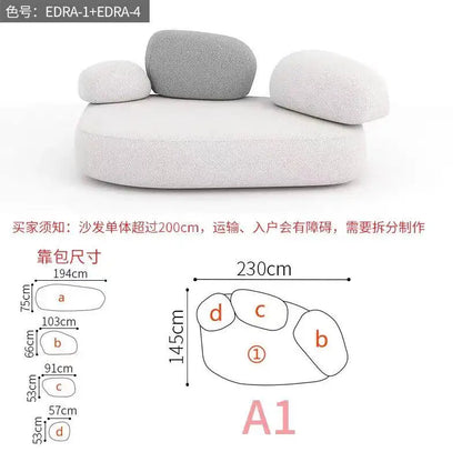 Italian minimalist pebble art sofa villa large flat living room special-shaped module fabric sofa Internet celebrity